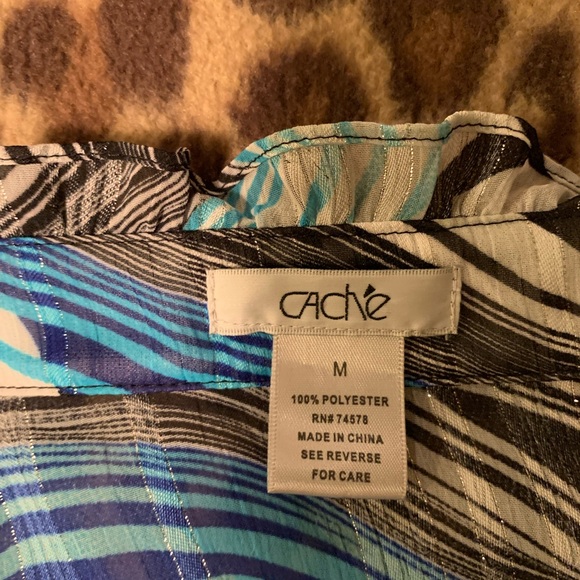 Cache blue sheer short sleeve blouse, Medium - Picture 5 of 6